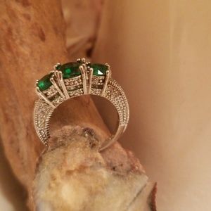 Three stone silver vintage inspired ring